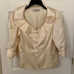 Teri Jon Cream Silk Tailored Dress Blouse size 8